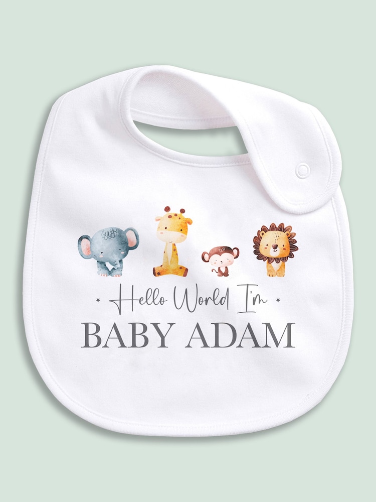 Little Years Personalised 100% Cotton Animal Print White Bib - Image 2 of 4