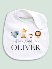 Little Years Personalised 100% Cotton Animal Print White Bib - Image 3 of 4