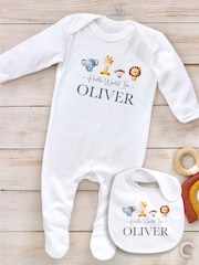 Little Years Personalised 100% Cotton Animal Print White Bib - Image 4 of 4
