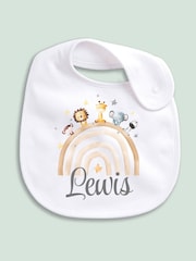 Little Years Personalised 100% Cotton Rainbow and Animal Print White Bib - Image 2 of 4