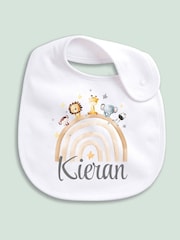 Little Years Personalised 100% Cotton Rainbow and Animal Print White Bib - Image 3 of 4