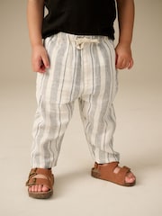 Ecru Stripe Wide Leg Linen Blend Pull On Trousers (3mths-7yrs) - Image 1 of 4