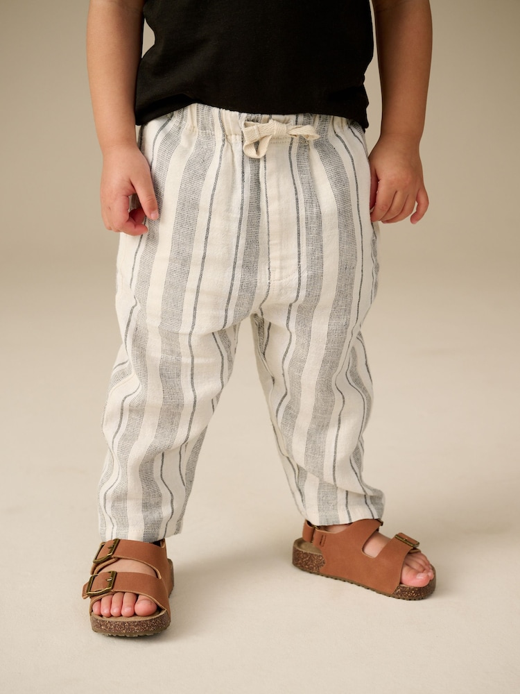 Ecru Stripe Wide Leg Linen Blend Pull On Trousers (3mths-7yrs) - Image 1 of 4
