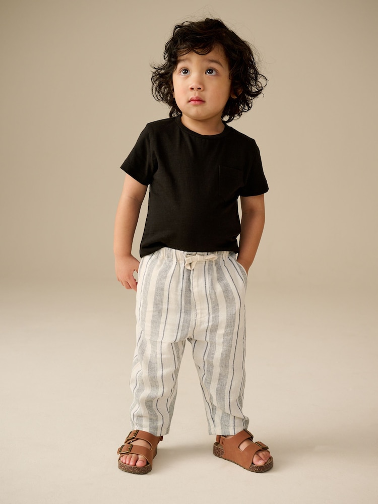 Ecru Stripe Wide Leg Linen Blend Pull On Trousers (3mths-7yrs) - Image 2 of 4