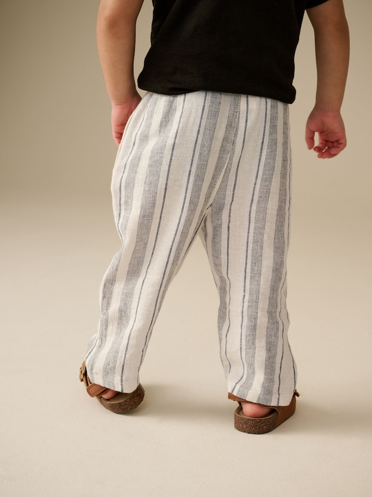 Ecru Stripe Wide Leg Linen Blend Pull On Trousers (3mths-7yrs) - Image 4 of 4