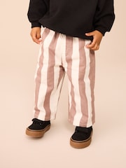 Neutral/Ecru Stripe 100% Cotton Pull On Wide Trousers (3mths-7yrs) - Image 1 of 8