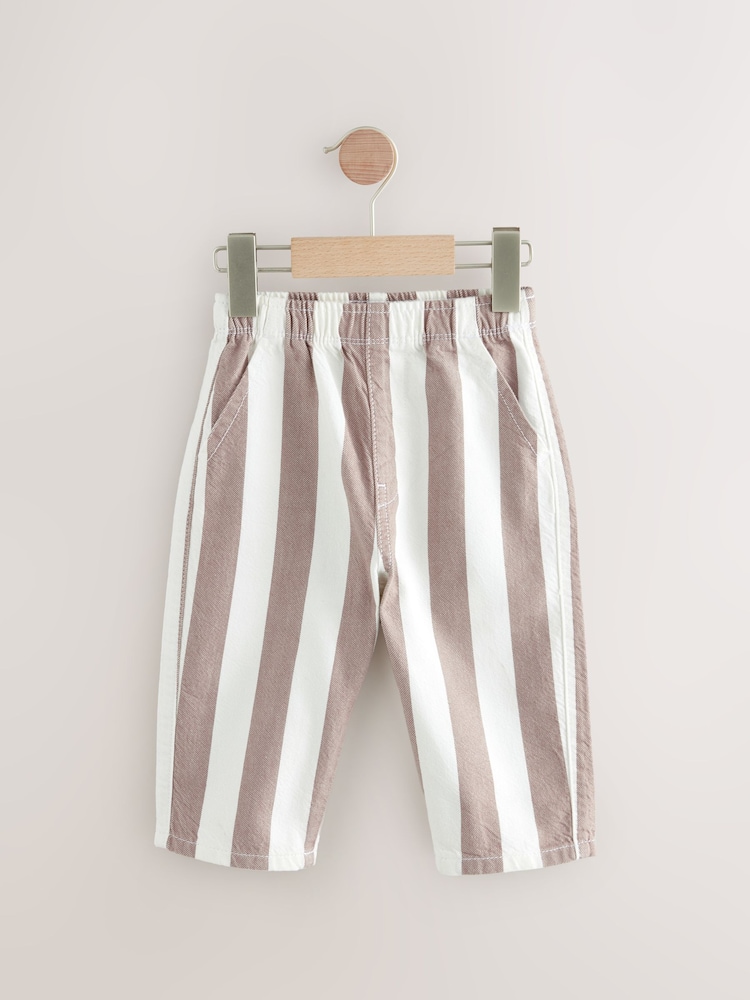 Neutral/Ecru Stripe 100% Cotton Pull On Wide Trousers (3mths-7yrs) - Image 5 of 8