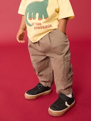 Taupe Brown Wide Leg Washed Cargo 100% Cotton Trousers (3mths-7yrs) - Image 1 of 8