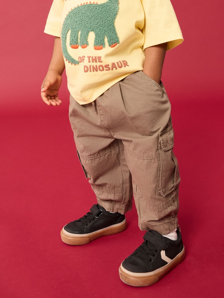 Taupe Brown Wide Leg Washed Cargo 100% Cotton Trousers (3mths-7yrs) - Image 1 of 8