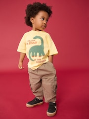 Taupe Brown Wide Leg Washed Cargo 100% Cotton Trousers (3mths-7yrs) - Image 2 of 8