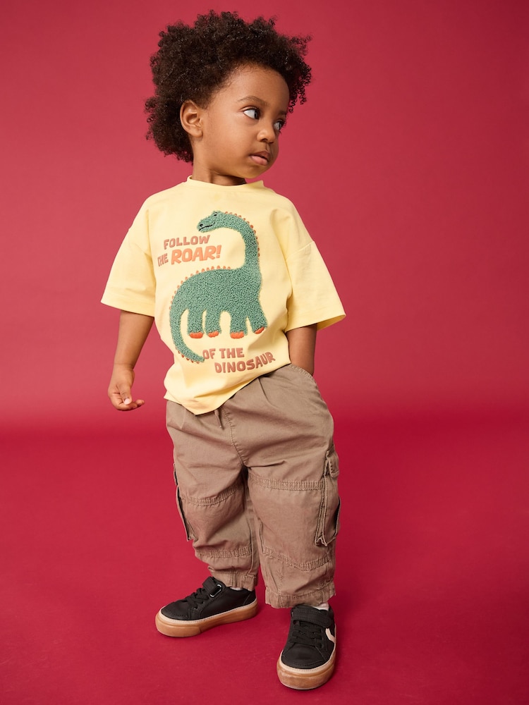 Taupe Brown Wide Leg Washed Cargo 100% Cotton Trousers (3mths-7yrs) - Image 2 of 8