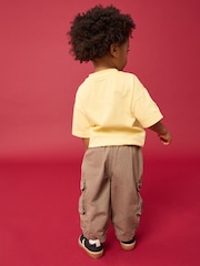 Taupe Brown Wide Leg Washed Cargo 100% Cotton Trousers (3mths-7yrs) - Image 3 of 8