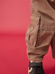Taupe Brown Wide Leg Washed Cargo 100% Cotton Trousers (3mths-7yrs) - Image 4 of 8