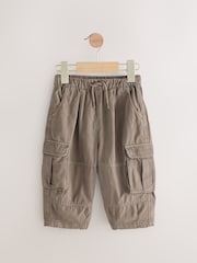 Taupe Brown Wide Leg Washed Cargo 100% Cotton Trousers (3mths-7yrs) - Image 5 of 8
