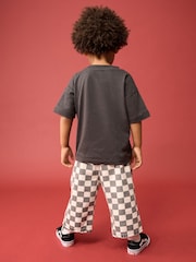 Black/White Checkerboard 100% Cotton Pull On Wide Trousers (3mths-7yrs) - Image 3 of 8