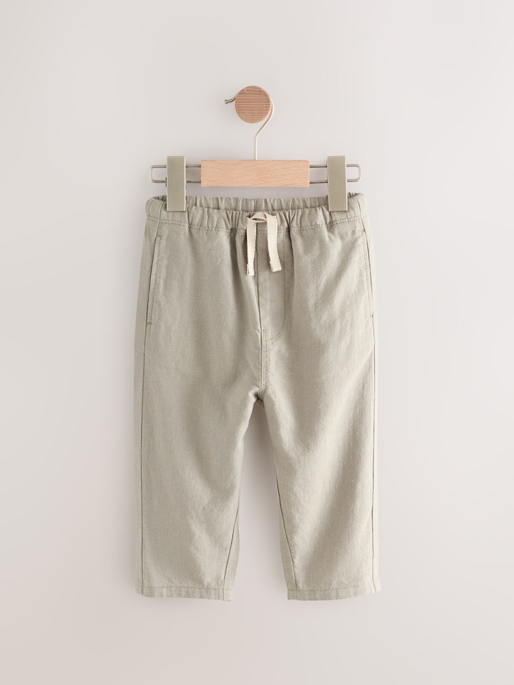 Sage Green Loose Fit Wide Leg Linen Blend Pull On Trousers (3mths-7yrs) - Image 1 of 8 Sage Green Loose Fit Wide Leg Linen Blend Pull On Trousers (3mths-7yrs) - Image 1 of 8
