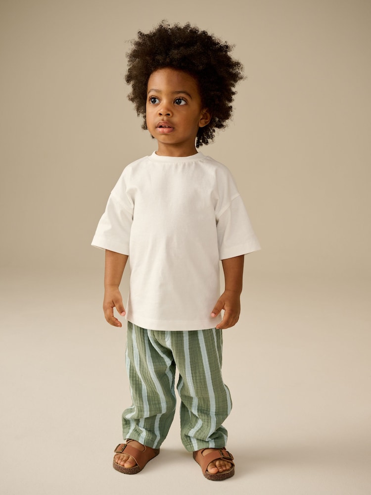 Sage Green Stripe Soft Textured 100% Cotton Trousers (3mths-7yrs) - Image 2 of 8 Sage Green Stripe Soft Textured 100% Cotton Trousers (3mths-7yrs) - Image 2 of 8