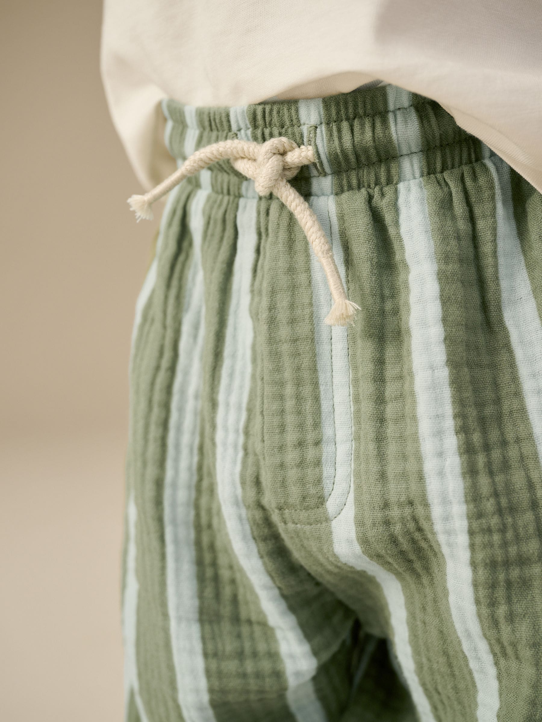 Buy Sage Green Stripe Soft Textured 100% Cotton Trousers