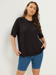 Yours Curve Black Soft Touch T-Shirt - Image 1 of 5