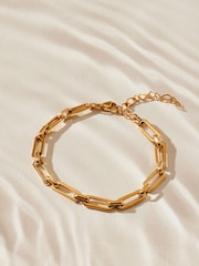 Gold Tone Stainless Steel Paperclip Chain Bracelet - Image 1 of 7