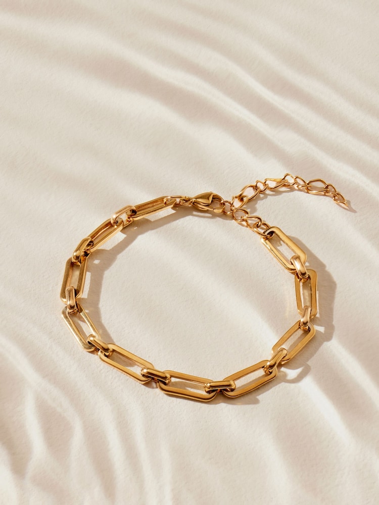 Gold Tone Stainless Steel Paperclip Chain Bracelet - Image 1 of 7