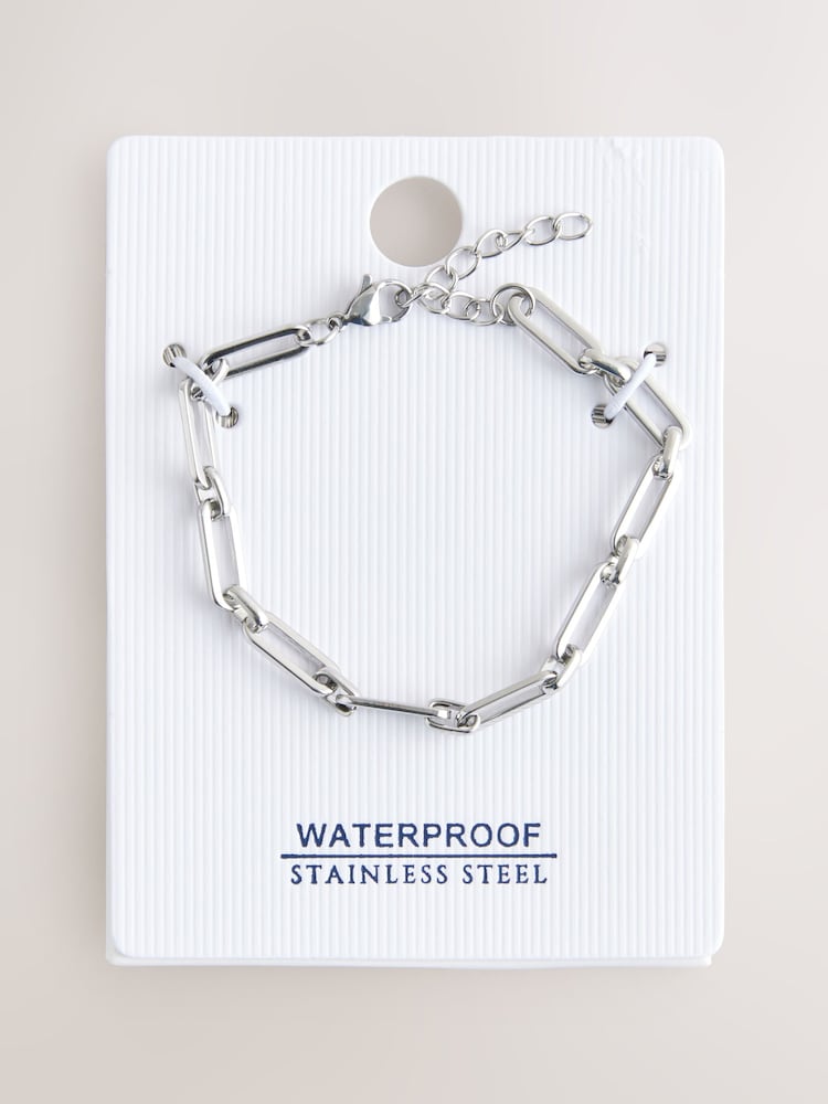 Silver Tone Waterproof Stainless Steel Paperclip Chain Bracelet - Image 9 of 9
