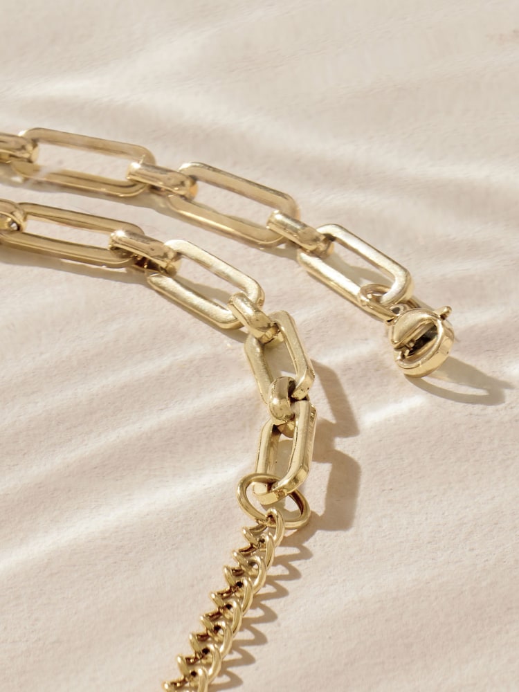 Gold Tone Stainless Steel Paperclip Chain Necklace - Image 10 of 10 Gold Tone Stainless Steel Paperclip Chain Necklace - Image 10 of 10