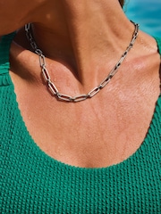 Silver Tone Stainless Steel Paperclip Chain Necklace - Image 5 of 9