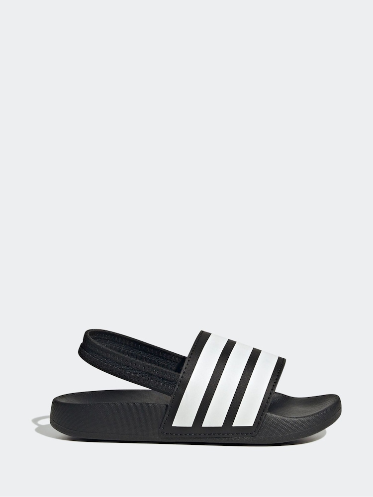 adidas Black/White Adilette Estrap Kids Slides - Image 1 of 9 adidas Black/White Adilette Estrap Kids Slides - Image 1 of 9