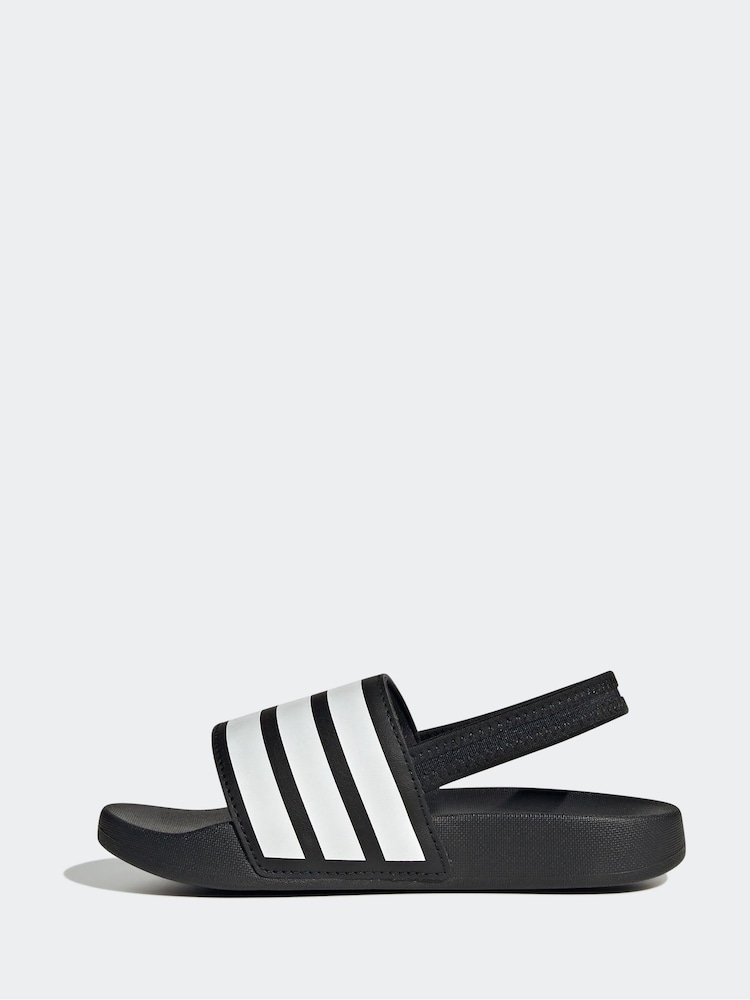 adidas Black/White Adilette Estrap Kids Slides - Image 2 of 9 adidas Black/White Adilette Estrap Kids Slides - Image 2 of 9