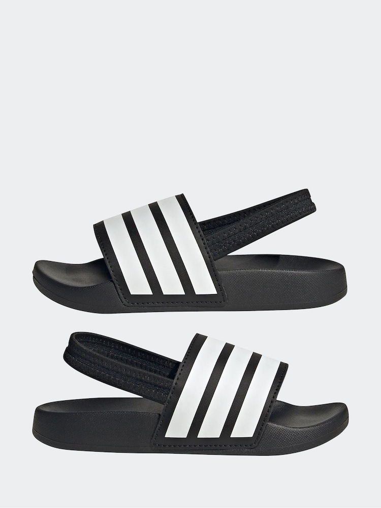 adidas Black/White Adilette Estrap Slides - Image 5 of 9