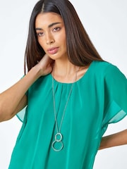 Roman Green Chiffon Jersey Blouson Top with Necklace - Image 4 of 5