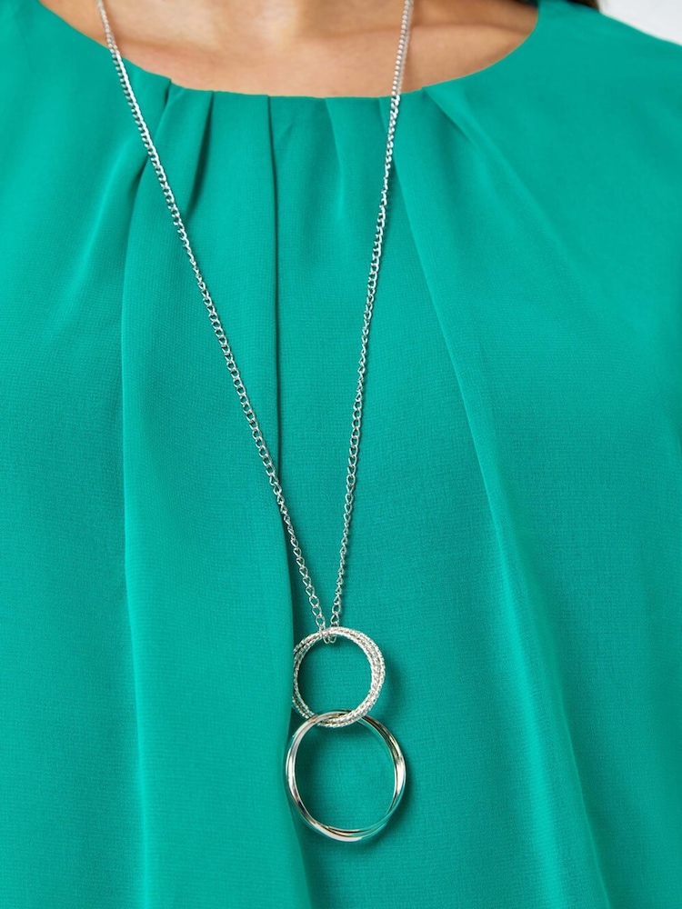 Roman Green Chiffon Jersey Blouson Top with Necklace - Image 5 of 5