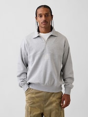 Pelēks - Gap Heavyweight Oversized Logo Half-Zip Pullover Sweatshirt - Attēls 1 no 4