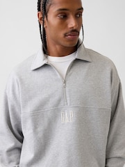 Pelēks - Gap Heavyweight Oversized Logo Half-Zip Pullover Sweatshirt - Attēls 4 no 4