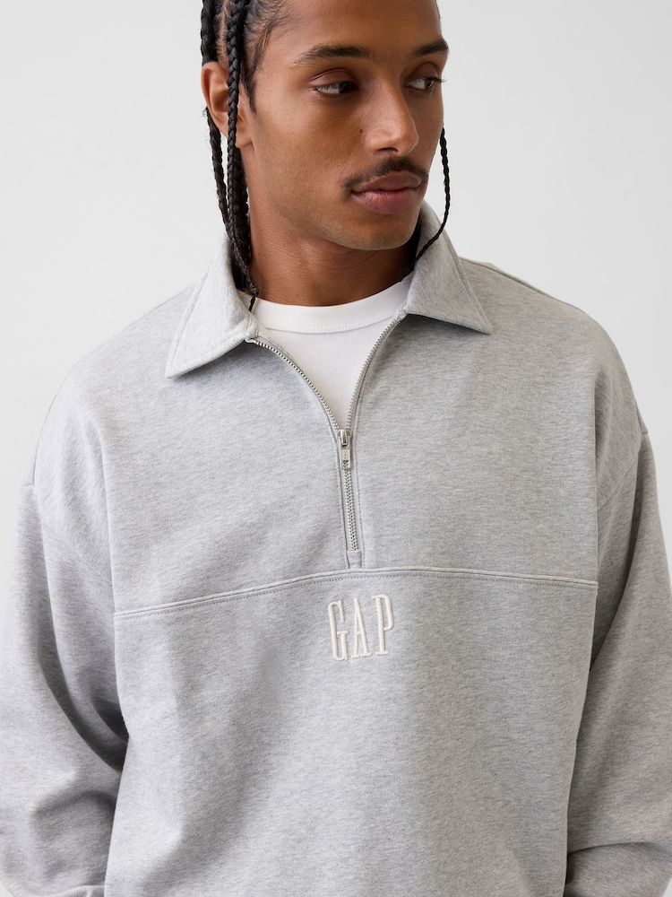 Pelēks - Gap Heavyweight Oversized Logo Half-Zip Pullover Sweatshirt - Attēls 4 no 4