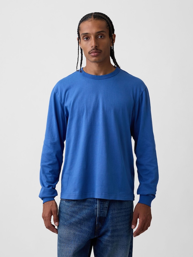 Gap Blue Heavyweight Relaxed Long Sleeve T-Shirt - Image 1 of 4