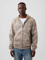 Gap Brown Camo Relaxed Gap Logo Zip Hoodie - Image 1 of 3