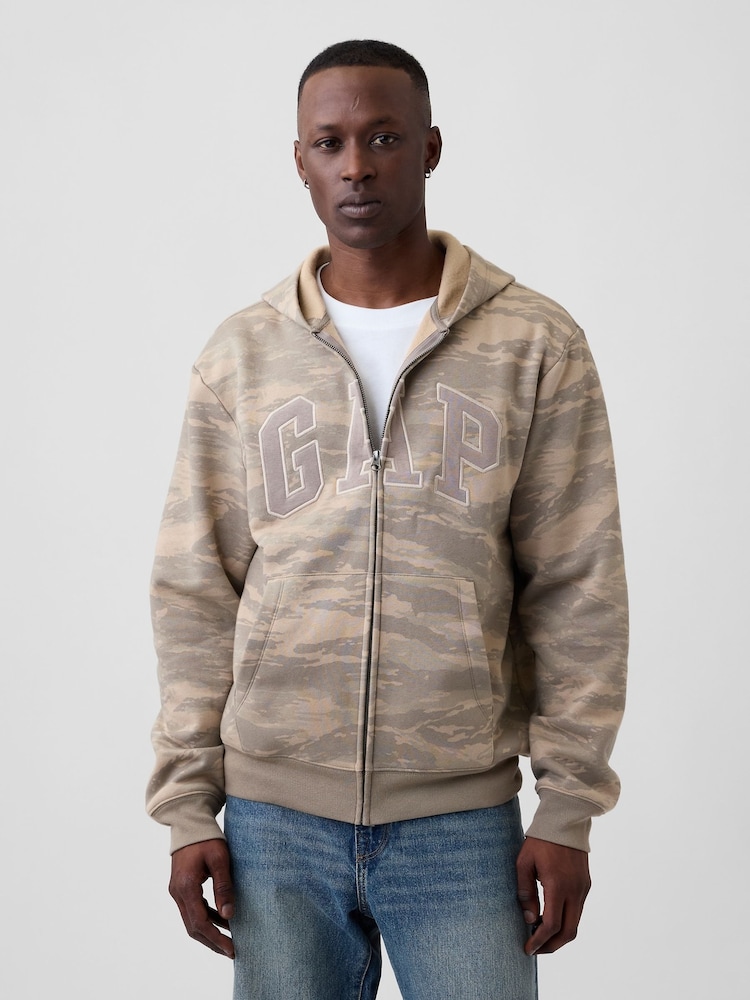 Gap Brown Camo Relaxed Gap Logo Zip Hoodie - Image 1 of 3