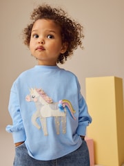 Blue Unicorn Long Sleeve 100% Cotton T-Shirt (3mths-7yrs) - Image 1 of 8
