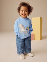 Blue Unicorn Long Sleeve 100% Cotton T-Shirt (3mths-7yrs) - Image 2 of 8
