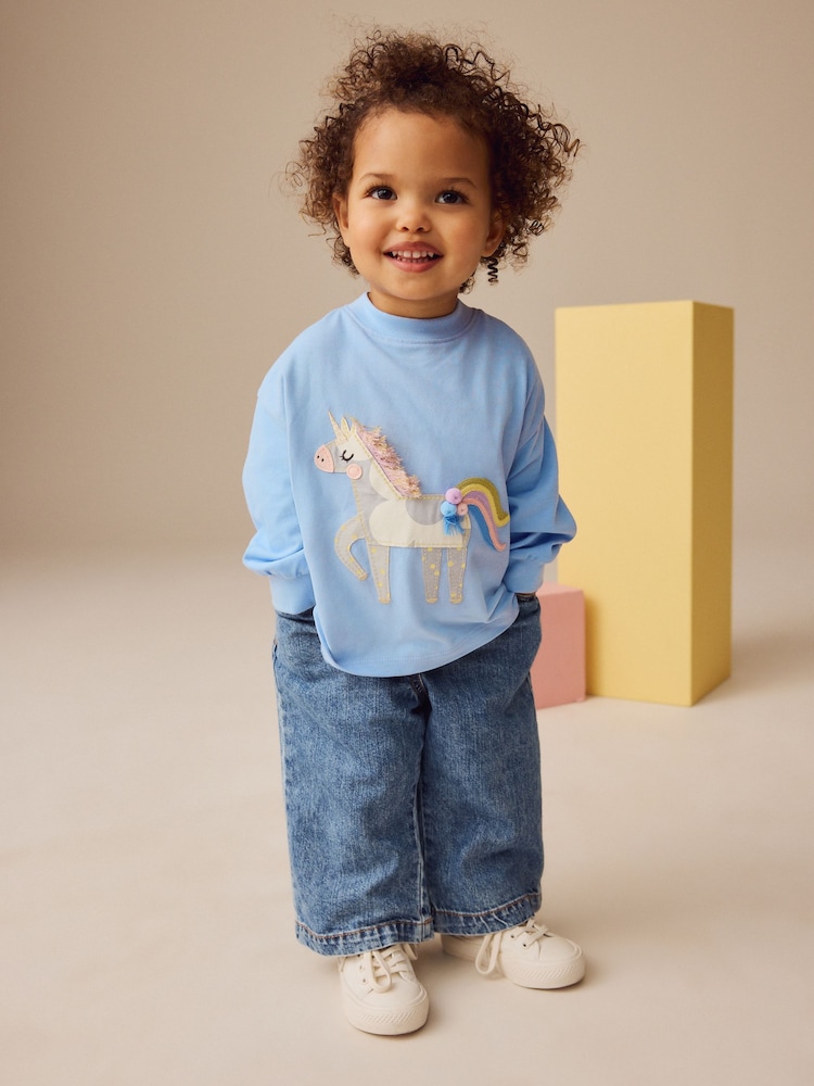 Blue Unicorn Long Sleeve 100% Cotton T-Shirt (3mths-7yrs) - Image 2 of 8
