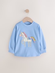 Blue Unicorn Long Sleeve 100% Cotton T-Shirt (3mths-7yrs) - Image 5 of 8