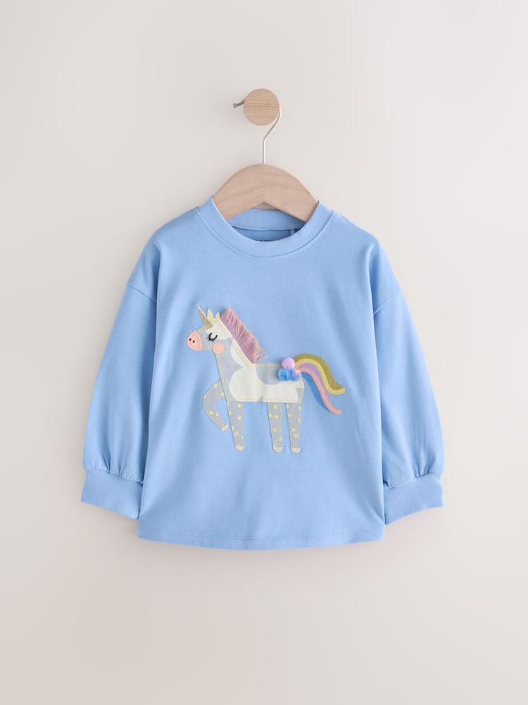 Blue Unicorn Long Sleeve 100% Cotton T-Shirt (3mths-7yrs) - Image 5 of 8