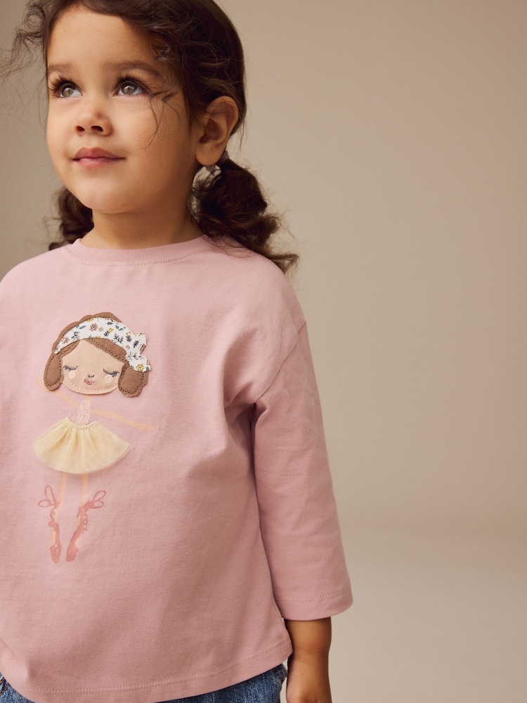 Pink Ballerina Long Sleeve 100% Cotton T-Shirt (3mths-7yrs) - Image 1 of 8