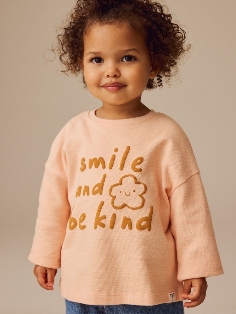 Pink Smile Long Sleeve 100% Cotton T-Shirt (3mths-7yrs) - Image 1 of 6