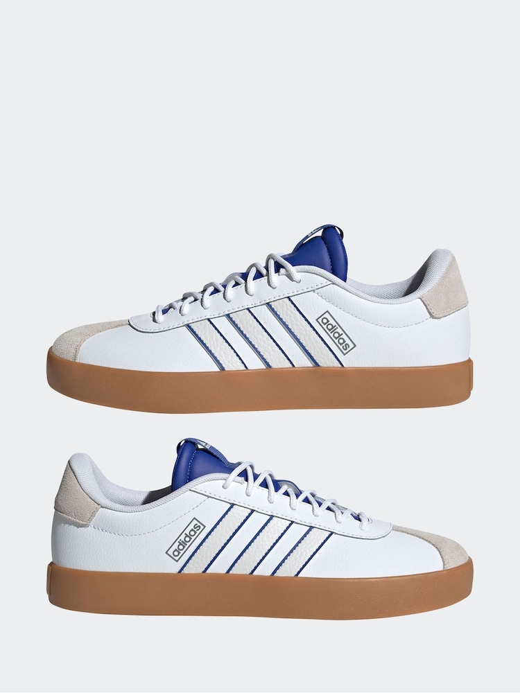 adidas White/Blue VL Court Trainers - Image 7 of 11