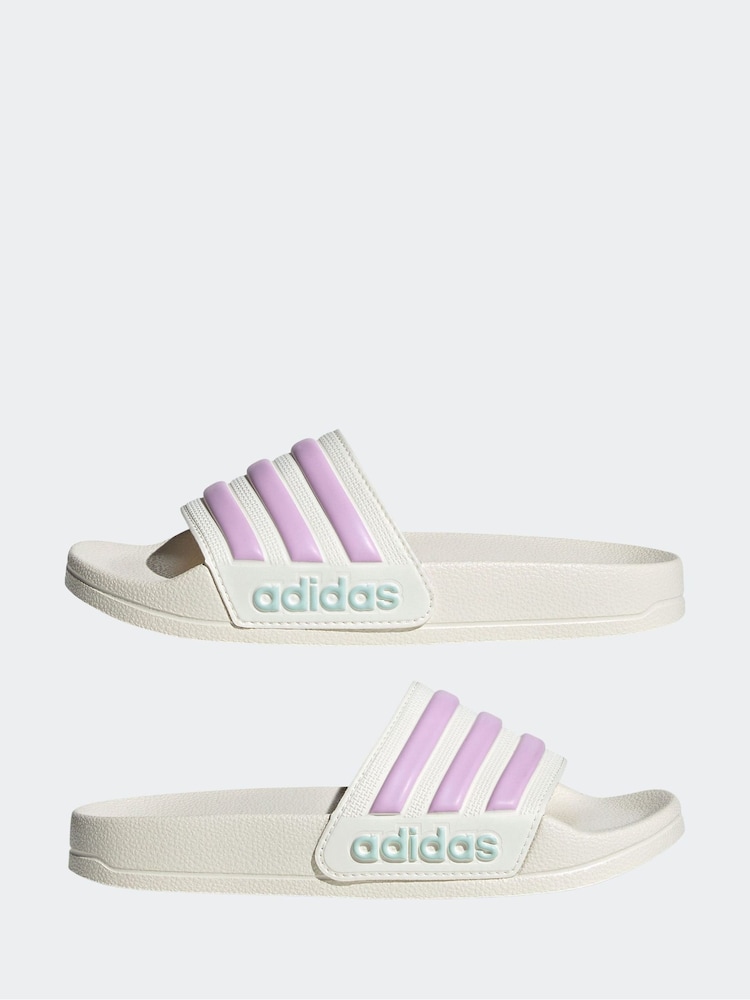 adidas White/Pink Kids Adilette Youth Sliders - Image 4 of 7