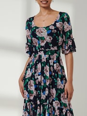 Jolie Moi Blue Tiered Hem Midi Mesh Dress - Image 3 of 6