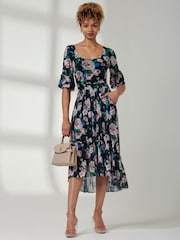 Jolie Moi Blue Tiered Hem Midi Mesh Dress - Image 4 of 6